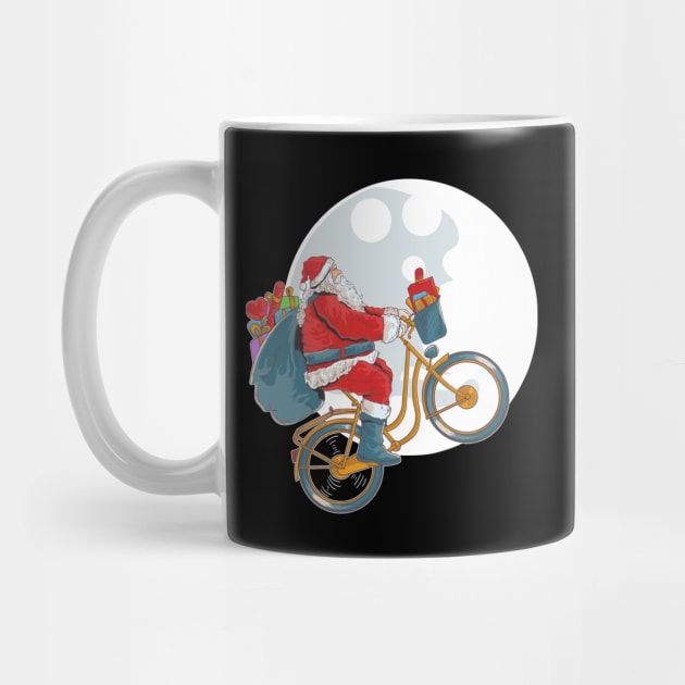 Santa Claus Riding a Bicycle with the Moon in the background by MerchMadness